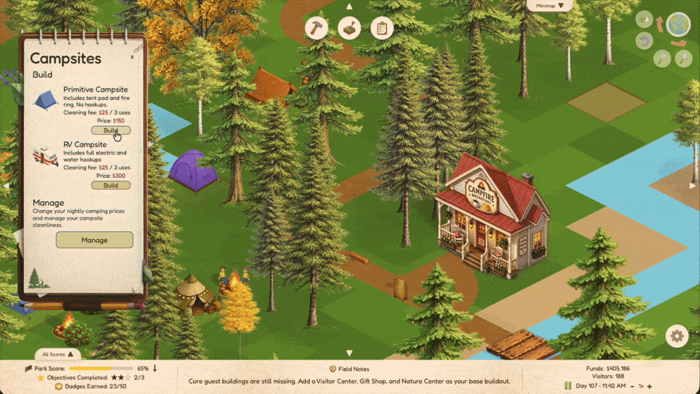 Gameplay GIF showing campsite building