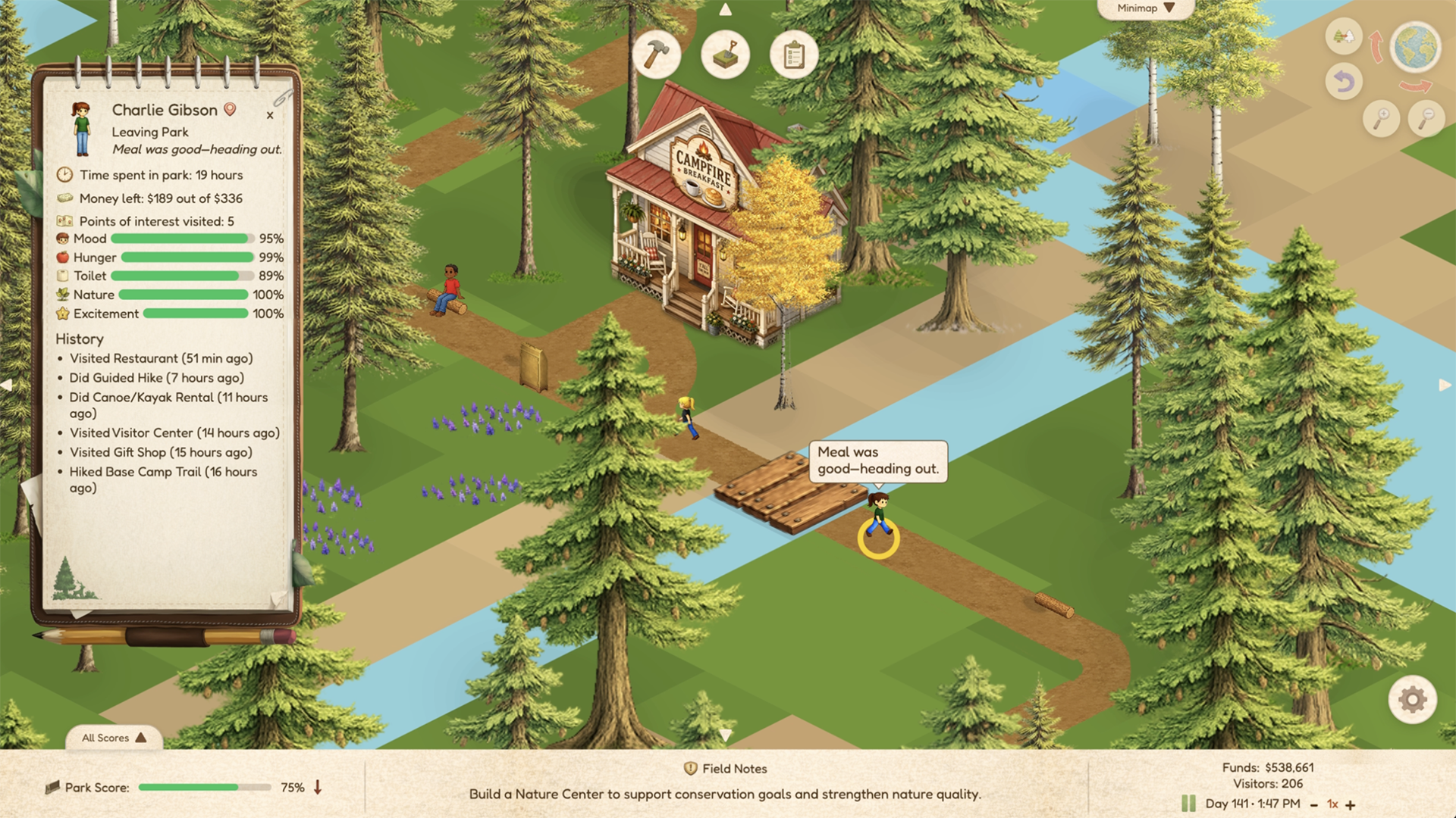 National Park Tycoon visitor mood screenshot