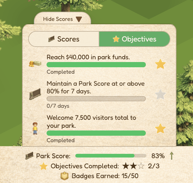 Objectives and badge progression